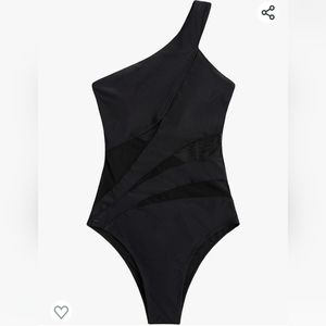 One Shoulder Mesh Cutout Swimsuit, Size XL